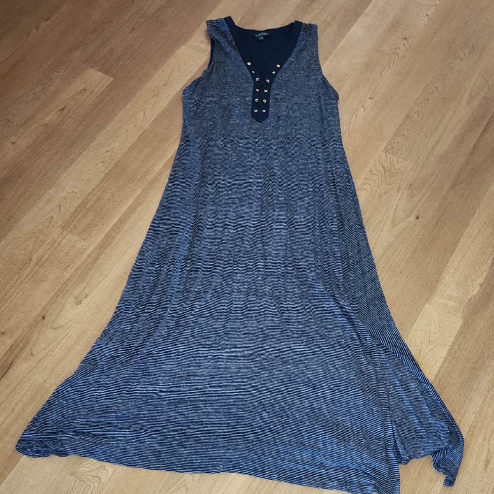 Ralph Lauren Blue Maxi Sundress Sleeveless Scoop Neck
